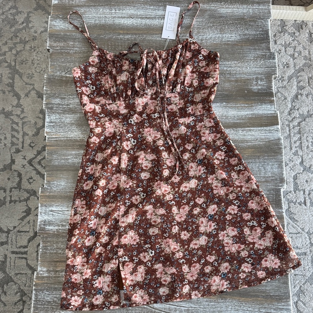 Sage Floral Brown and Pink Dress